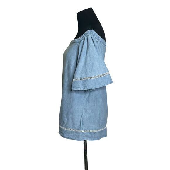 Ralph Lauren blue chambray off shoulder short sleeves top blouse size large - Picture 6 of 10